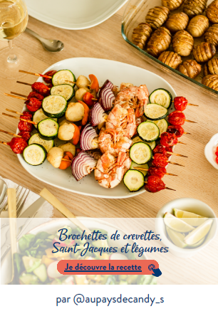 Brochettes de crevettes, Saint-Jacques et légumes