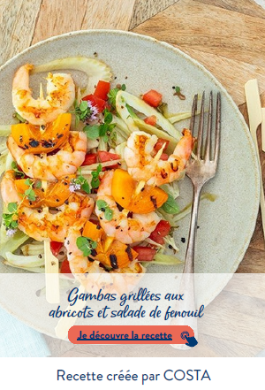 Gambas grillées aux abricots et salade de fenouil